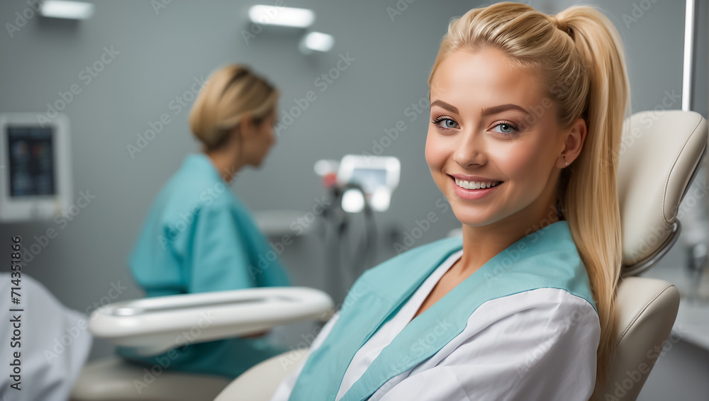 Obraz premium Beautiful girl in a dental chair in a clinic care