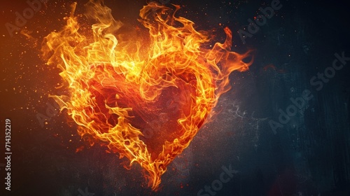 Fiery Heart in Vivid Flames - Dynamic Intense Imagery, Valentine's Day Concept