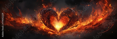 Fiery Heart in Vivid Flames - Dynamic Intense Imagery, Valentine's Day Concept