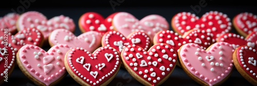 Glossy Red Heart Cookies - Homemade Touch on Grey Background, Valentine's Day Concept