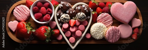 Heart-Shaped Treats on Wooden Tray - Indulgent Assortment for Valentine's Day, Valentine's Day Concept © Ivy