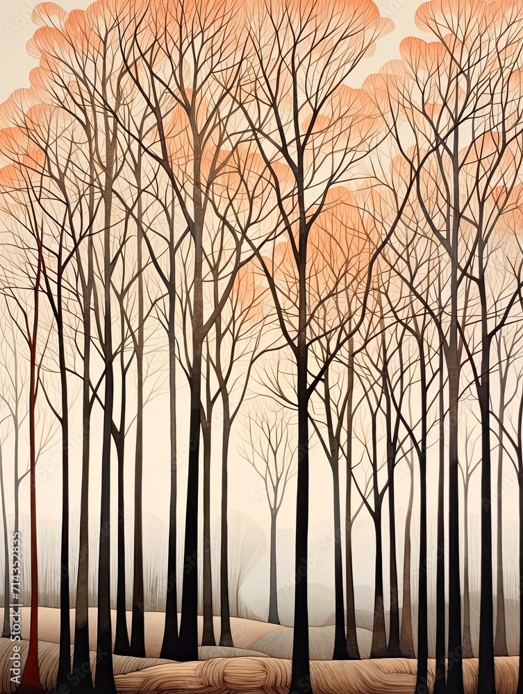 Obraz premium Sleek Tree Line Imagery: A Harmonious Fusion of Nature and Design