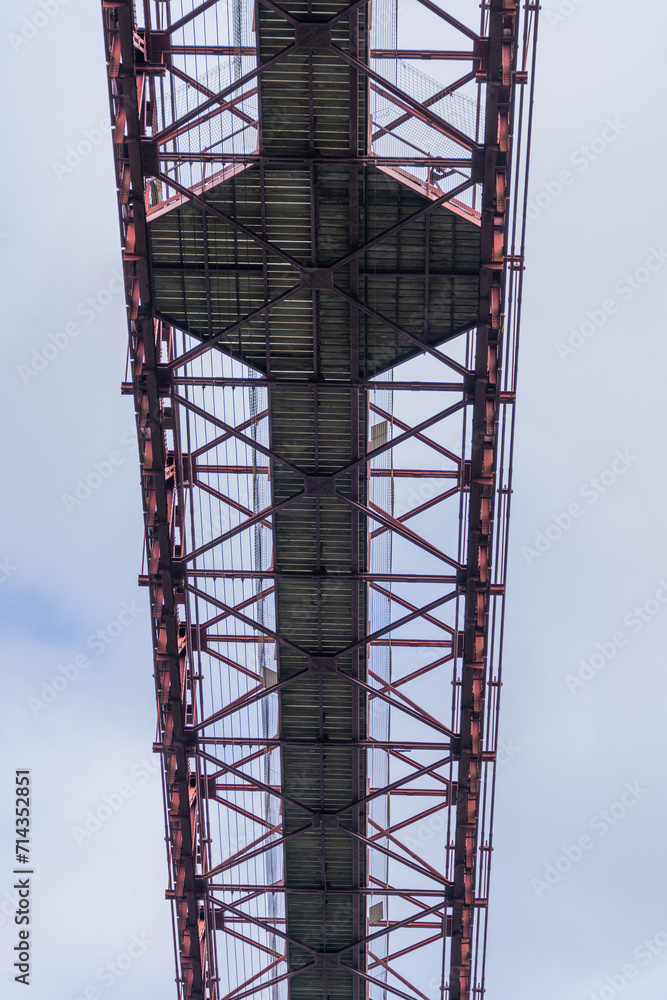 Steel Structure at the top of the Vizcaya Bridge, or Puente Colgante (“Hanging Bridge”) in Portugalete, Spain Steel Structure at the top of the Vizcaya Bridge, or Puente Colgante (“Hanging Bridge”) in Portugalete, Spain