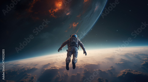 An astonishing photograph of an astronaut gracefully floating in the boundless expanse of space, with the Earth as a captivating backdrop.