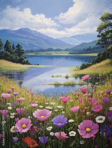 Time-Honored Lake and Hill Art: Tranquil Waters and Wildflower Meadows