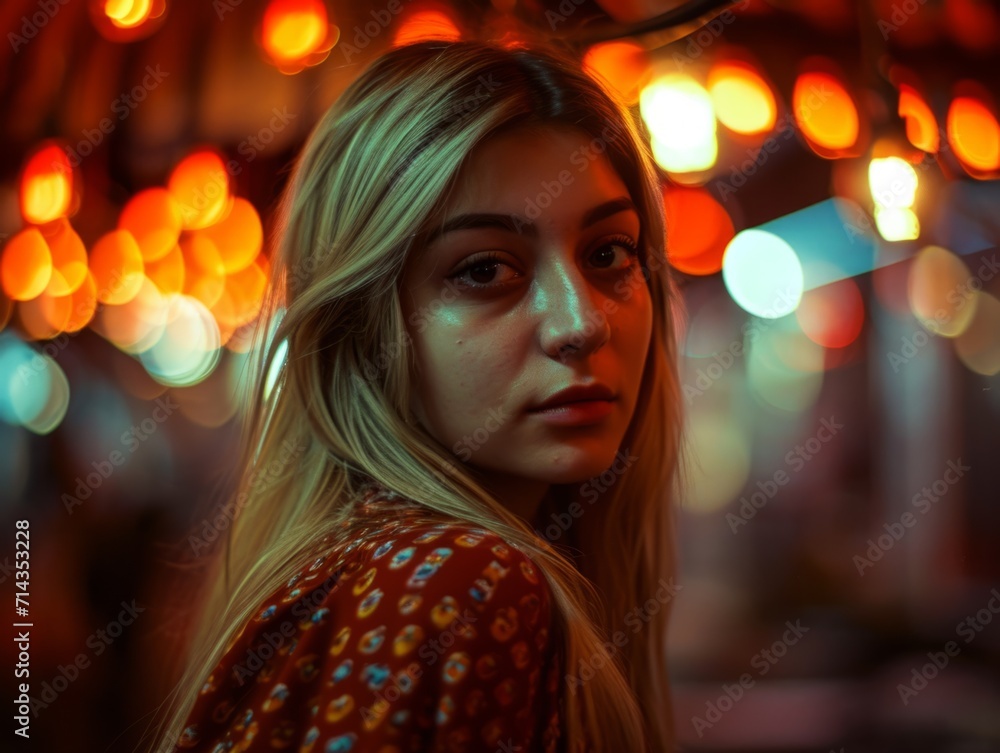 Photorealistic Teen Persian Woman with Blond Straight Hair vintage Illustration. Portrait of a person in 1970s era aesthetics. Disco fashion. Historic photo Ai Generated Horizontal Illustration. Photorealistic Teen Persian Woman with Blond Straight Hair vintage Illustration. Portrait of a person in 1970s era aesthetics. Disco fashion. Historic photo Ai Generated Horizontal Illustration.