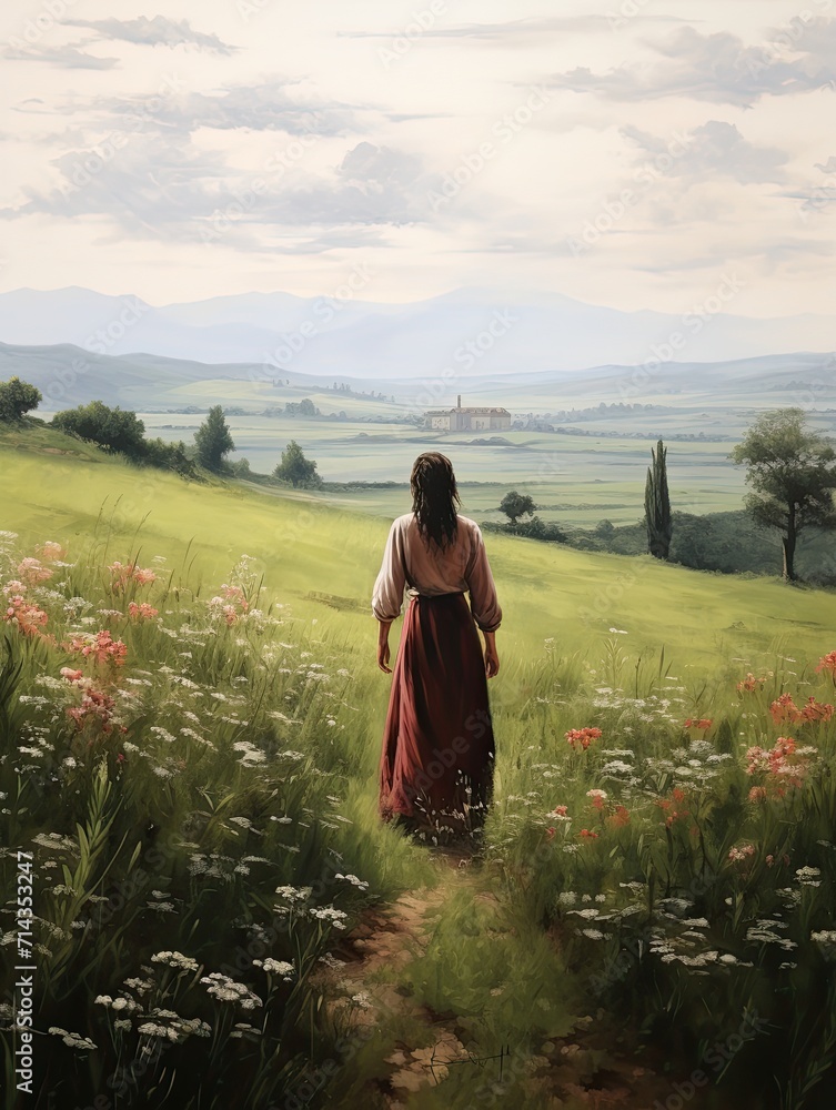 Fototapeta premium Timeless Tuscan Landscape Portraits: Medici Manor Meadows and Enchanting Field Painting.