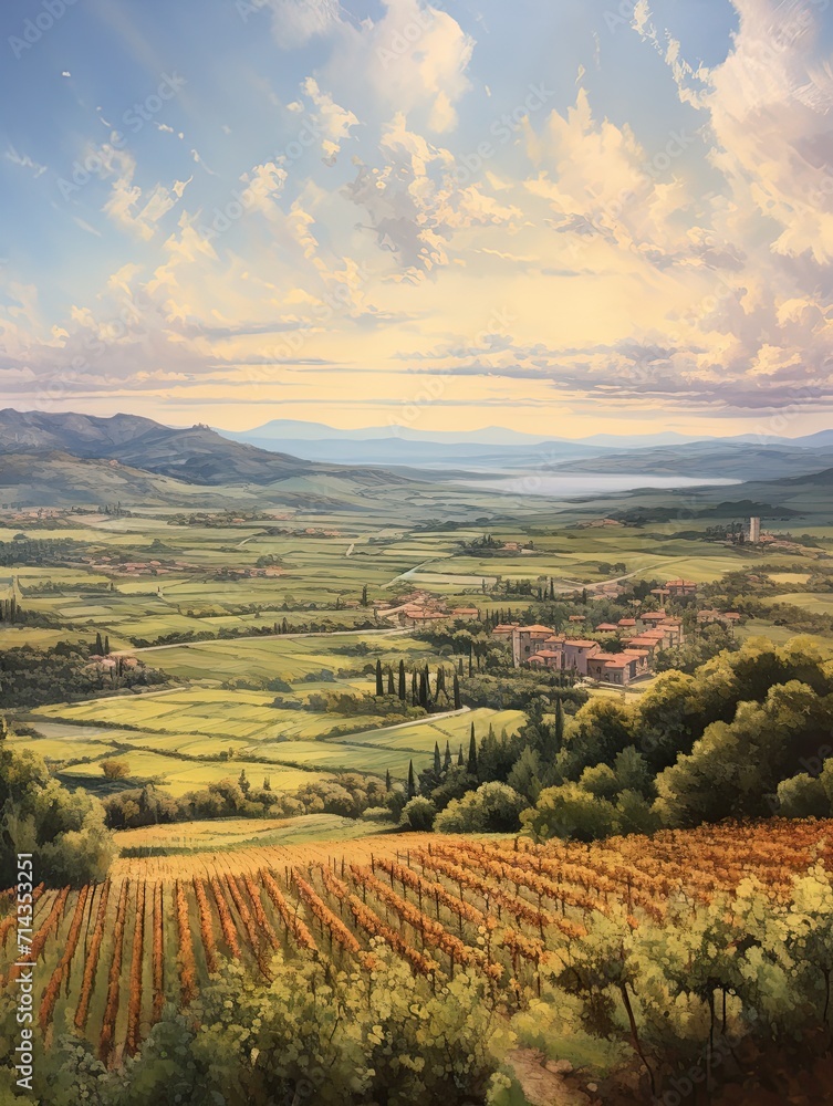 Obraz premium Timeless Tuscany: Field Painting and Montepulciano Mountain Views in Tuscan Landscape Portraits
