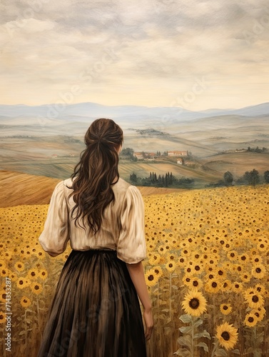 Sunflower Fields Serenity: Timeless Tuscan Landscape Vintage Art Print