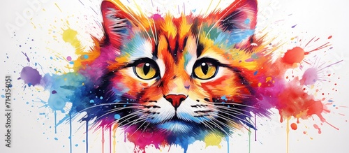 Cat pet animal, rainbow vibrant colorsplash, watercolor style white background. Generate AI