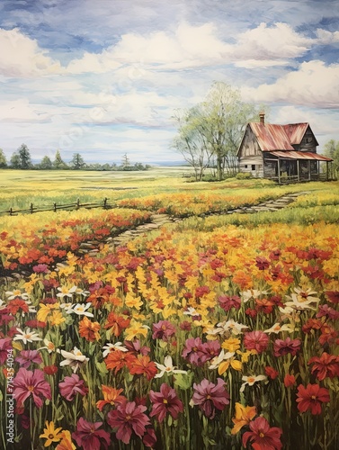 Traditional Homestead Flower Art Wall Art: Blossomed Fields and Farmhouse Stories © Michael