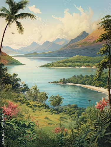 Vintage Seychelles Sunshine Panoramas: Captivating Tropical Paradise Landscapes