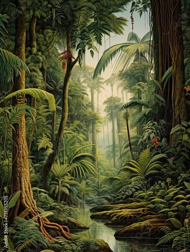 Tropical Rainforest Expeditions Wall Art  Vintage Jungle Scene  Amazon Print