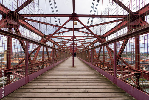 Steel Structure at the top of the Vizcaya Bridge, or Puente Colgante (“Hanging Bridge”) in Portugalete, Spain