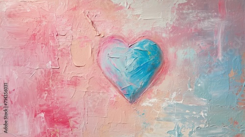  a painting of a blue heart on a pink, blue, and pink textured piece of art that looks like it has been painted with acrylic paint.