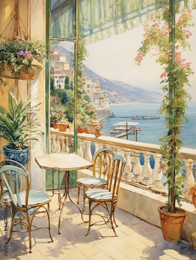 Obraz premium Vintage Coastal Postcards: Captivating Wall Art Depicting a Seaside Caf�