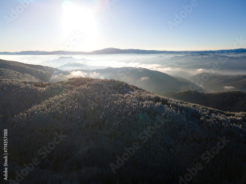 Aerial Winter view of Yundola area, Bulgaria photo