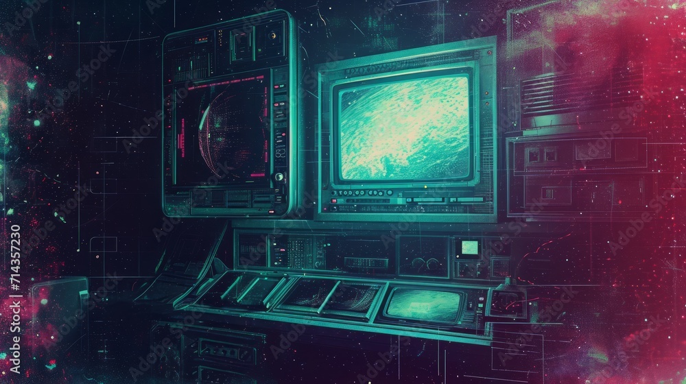Future retro sci-fi background. Grainy texture, Universe Retro Futuristic 80's Background. Vintage Future retro sci-fi background. Grainy texture, Universe Retro Futuristic 80's Background. Vintage
