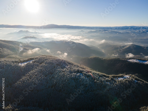 Aerial Winter view of Yundola area, Bulgaria