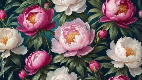Peonies Drawn with Oil Painting Background, Valentine's Day, Mother's Day, Women's Day