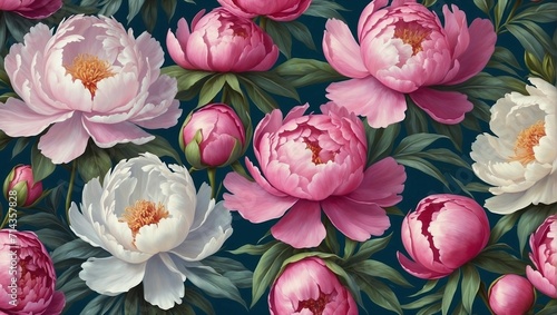 Peonies Drawn with Oil Painting Background  Valentine s Day  Mother s Day  Women s Day