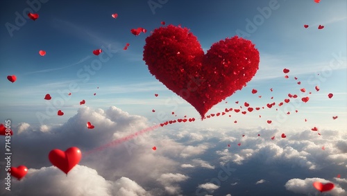 heart shaped balloons in sky