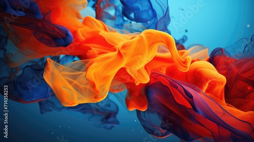 Spectacular Image of Blue and Orange Liquid Ink Churning Together