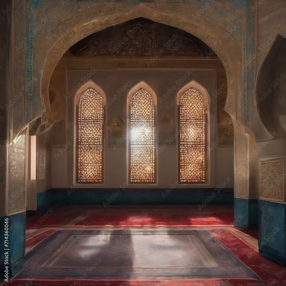 Moon light shine through the window into islamic mosque interior