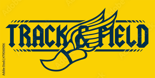 track and field design with winged foot for school, college or league sports