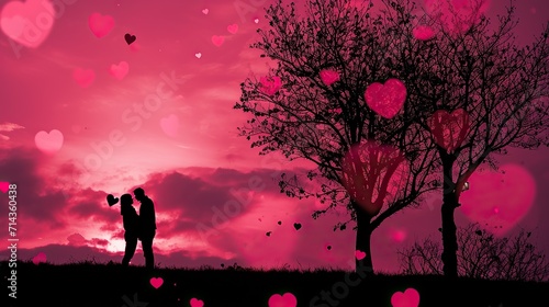 romantic pink valentine s day wallpaper background romantic couple silhouette valentine s day concept