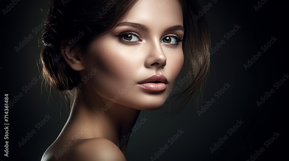 Portrait of beautiful young woman with evening make-up. Studio shot. Portrait of beautiful young woman with evening make-up. Studio shot.