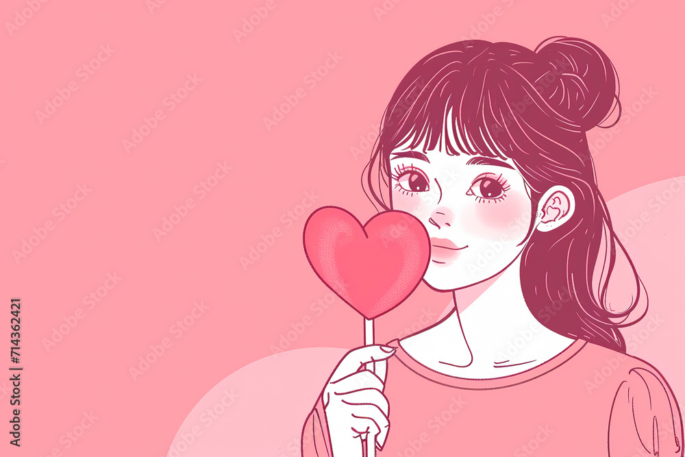 The girl holding a red heart. Valentine's day card. Generative AI The girl holding a red heart. Valentine's day card. Generative AI