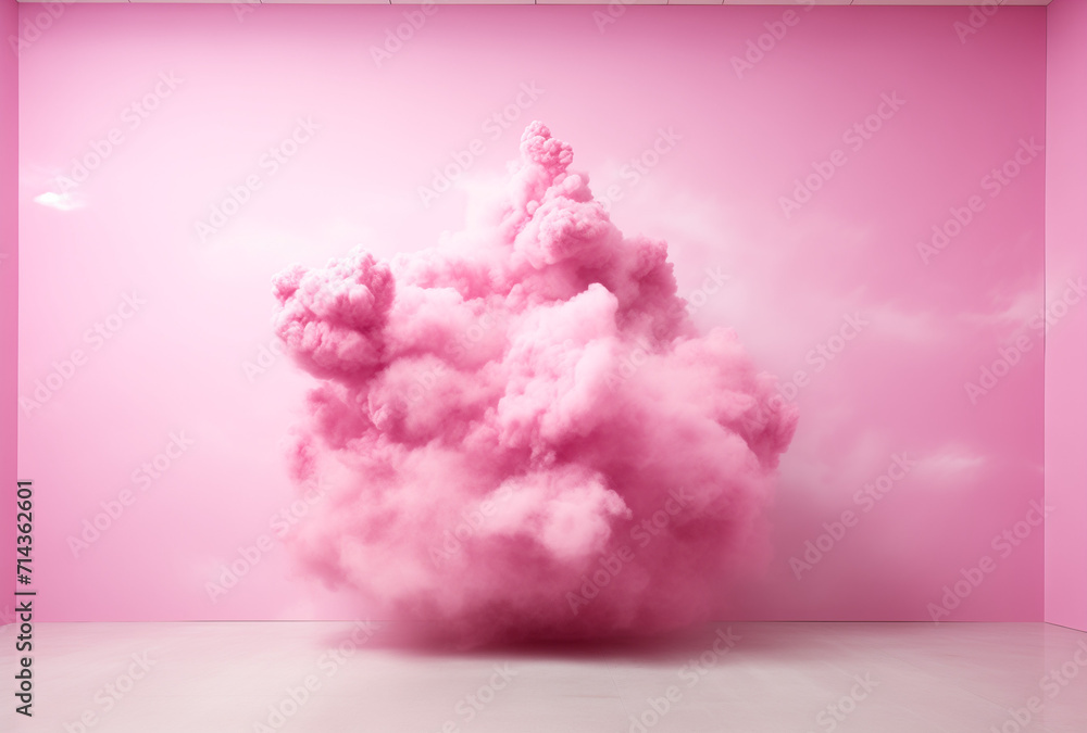pink scenic background with pink cloud.Minimal creative nature and advertise concept.Copy space,top view,flat lay.Generative AI
