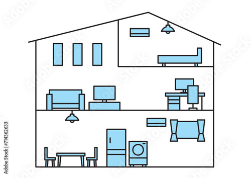 3階建て住宅のシンプルな断面図