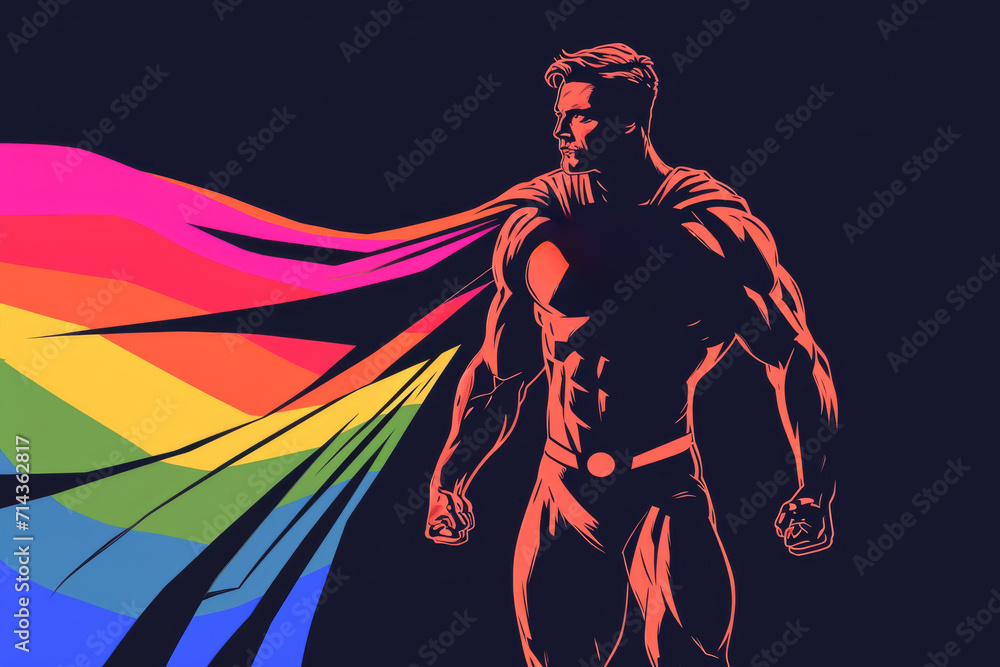 A dynamic illustration of a man adorned in a superhero suit, bursting with vibrant colors and intricate details, evoking a sense of strength and heroism through art
