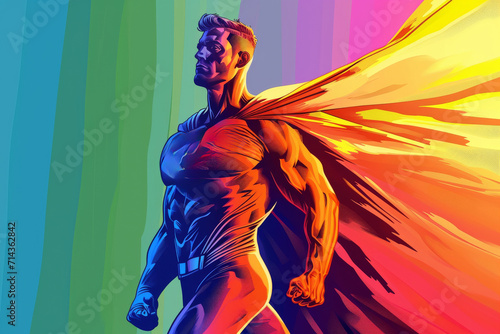Superhero proudly stands with the LGBTQ flag  serving as a guardian and protector of the LGBTQ community. 