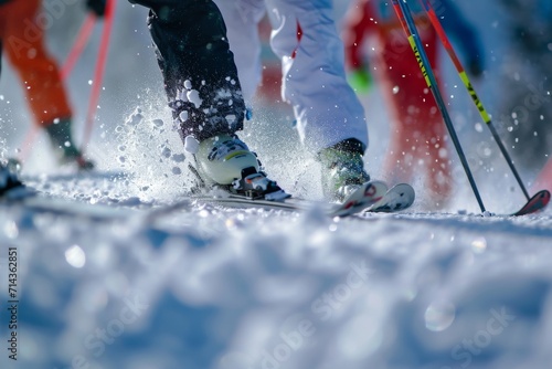 A fearless skier glides through the snowy landscape, gracefully maneuvering with their ski poles and showcasing their love for the exhilarating winter sport