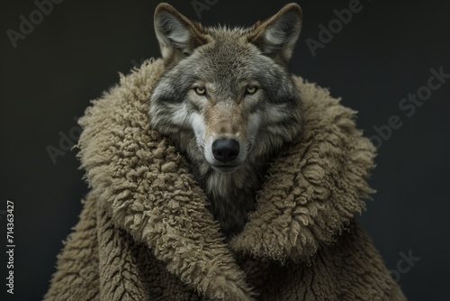 A majestic mammal, the wolf, stands proudly in its fur coat, its snout raised to the sky as it embraces its wild and free nature as a canis, surrounded by the beauty of the great outdoors photo