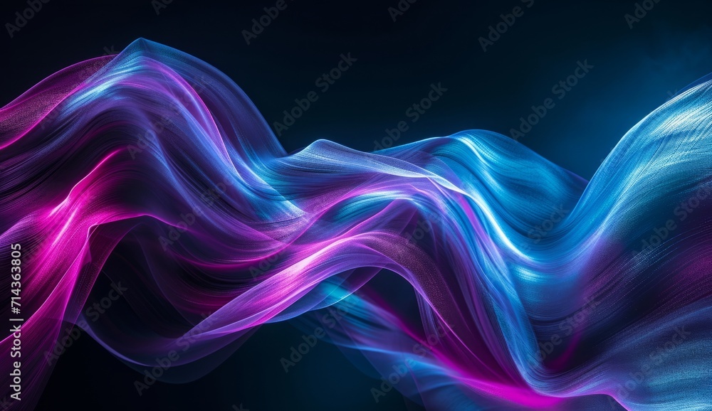 blue and purple light waves moving on a black background Generative AI blue and purple light waves moving on a black background Generative AI