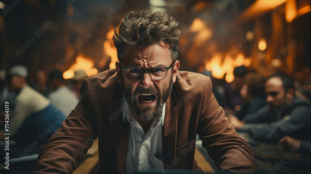 Fototapeta premium Businessman Struggling with Anger Management, Mental Health, and Workplace Stress