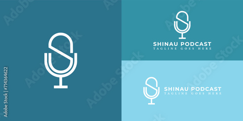 Abstract initial letter SU or US logo in white color isolated in multiple blue backgrounds applied for coaching business logo also suitable for the brands or companies have initial name SU or US.