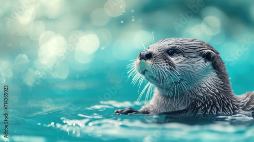  a close up of a sea otter in a body of water with its head above the water's surface and it's head above the water's surface.