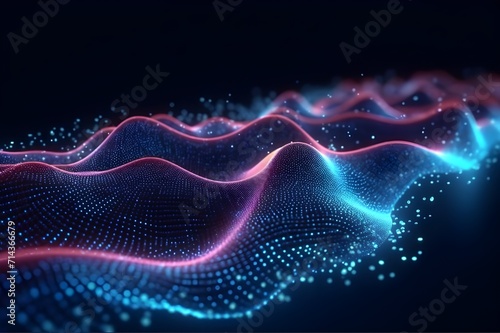 Network lines connected stream in wave form. Blockchain data field, digital, ai technology concept art.