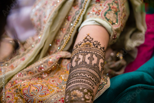 Indian bride's henna mehendi mehndi hands close up