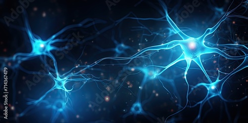 Illustration of neuron cells with glowing link knots. Human brain, science and neurology concept.