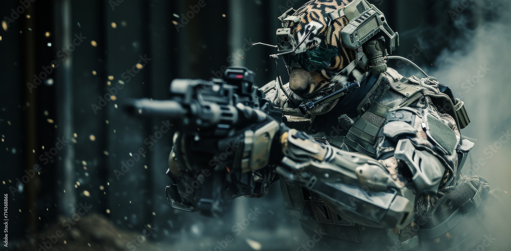 A fierce warrior clad in a protective helmet brandishes a powerful gun, ready to embark on a thrilling adventure filled with violence and danger in this action-packed game or film A fierce warrior clad in a protective helmet brandishes a powerful gun, ready to embark on a thrilling adventure filled with violence and danger in this action-packed game or film