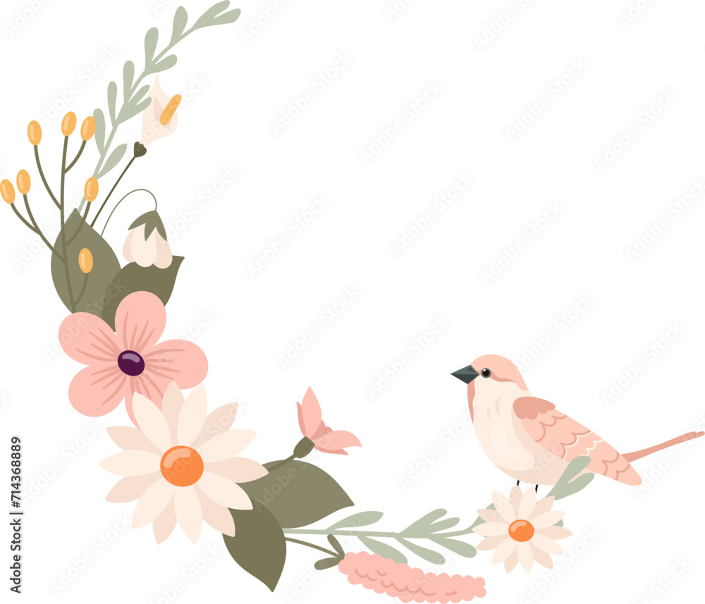 Rounded Flower Frame With Bird Rounded Flower Frame With Bird