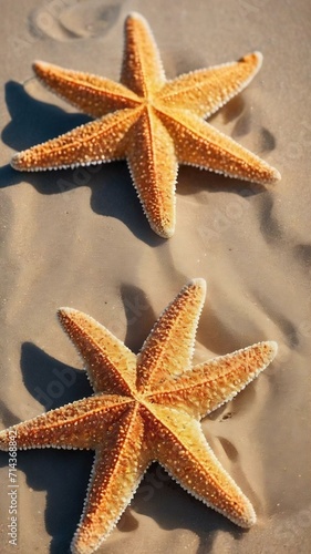 Starfish on summer sunny beach  at ocean background. travel  vacation concepts.