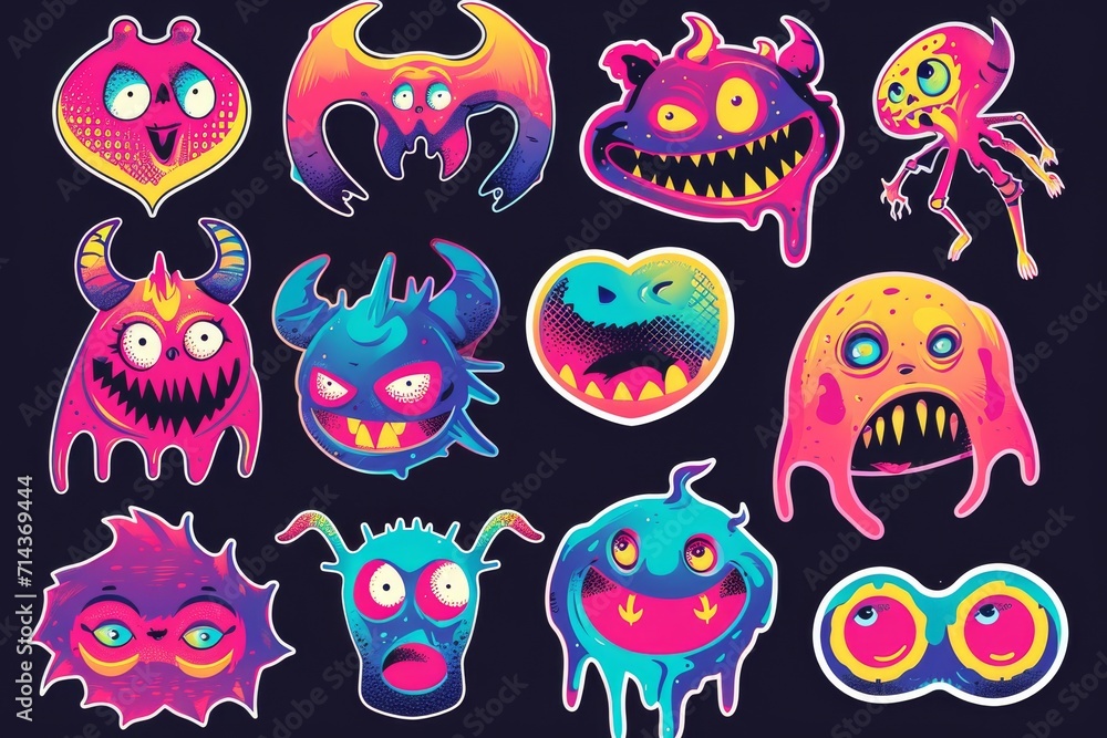 Vibrant and playful cartoon monsters come to life in this whimsical childlike drawing, bursting with color and energy
