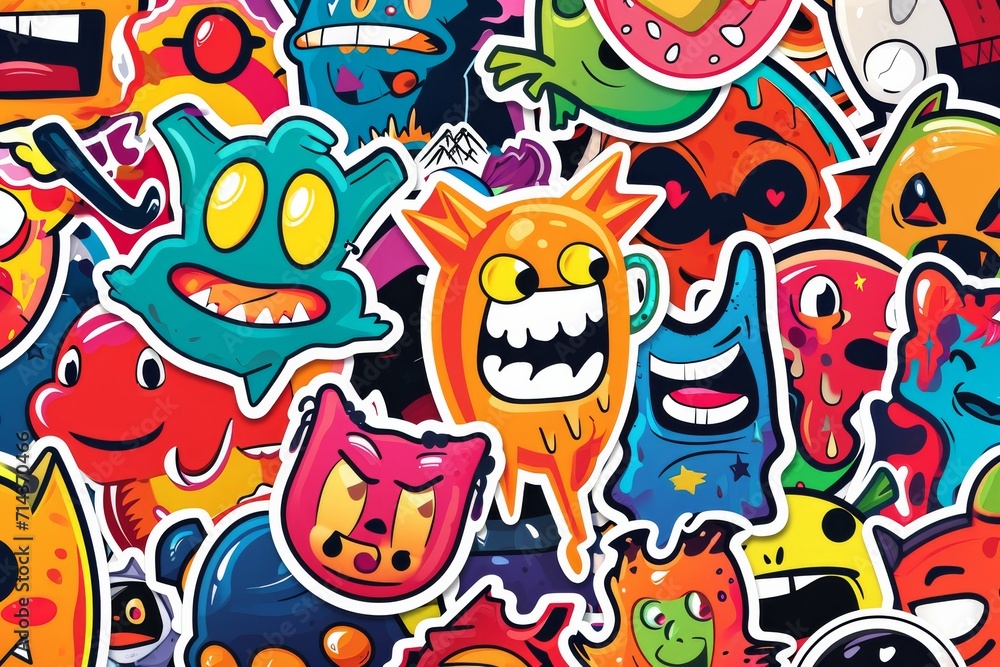 Vibrant and playful cartoon monsters come to life through a colorful fusion of drawing, art, and illustration, blending modern and childlike styles with animated charm and graphic flair